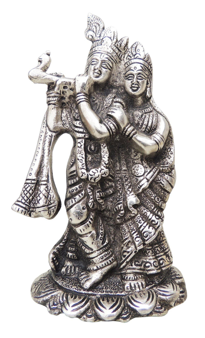 Showpiece Radha Krishna Aluminium Idol | Silver Finish Decorative Statue