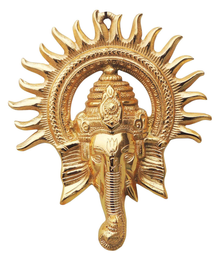 Aluminium Idol | Showpiece Ganesh Circle Wall Hanging Gold - 8.4" x 9.8"