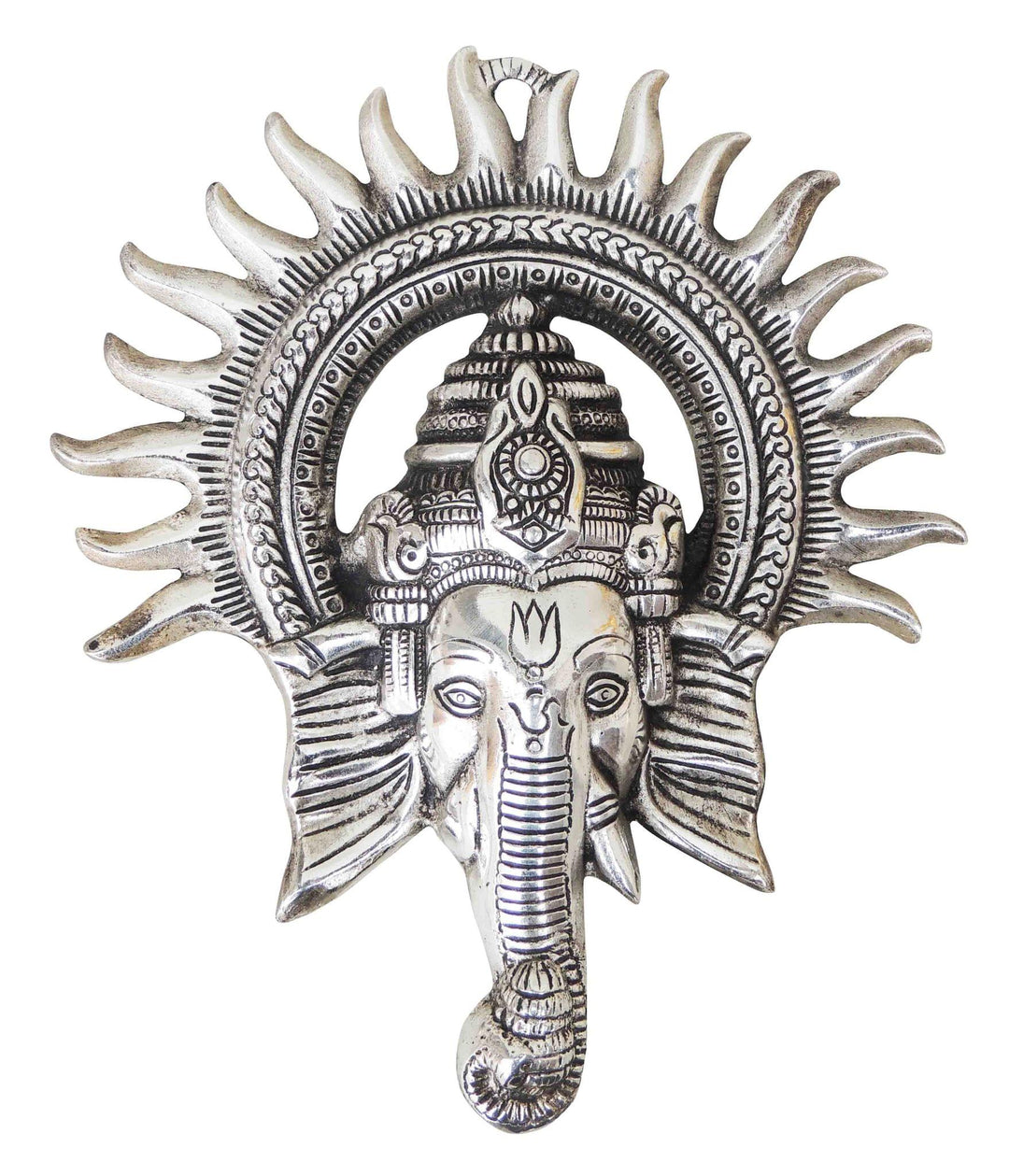 Aluminium Idol | Showpiece Ganesh Circle Wall Hanging Silver 8.4"x1.2"x9.8"