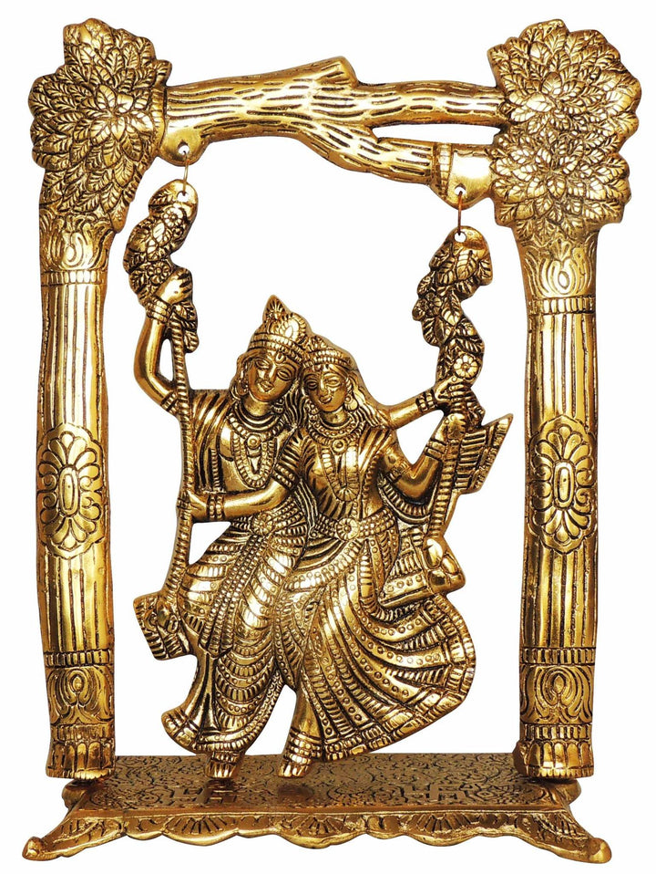 Aluminium Idol | Showpiece Radha Krishna Statue on Jhula 9.4x4.6x12.2 inch