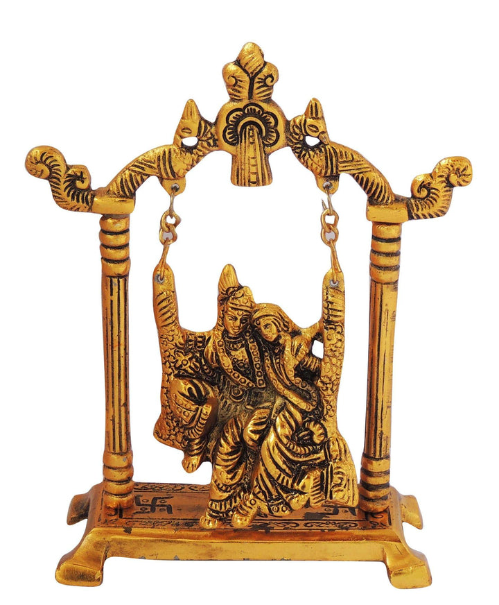 Showpiece Radha Krishna Aluminium Idol with Jhula | 5.6*2.5*7.5 inch