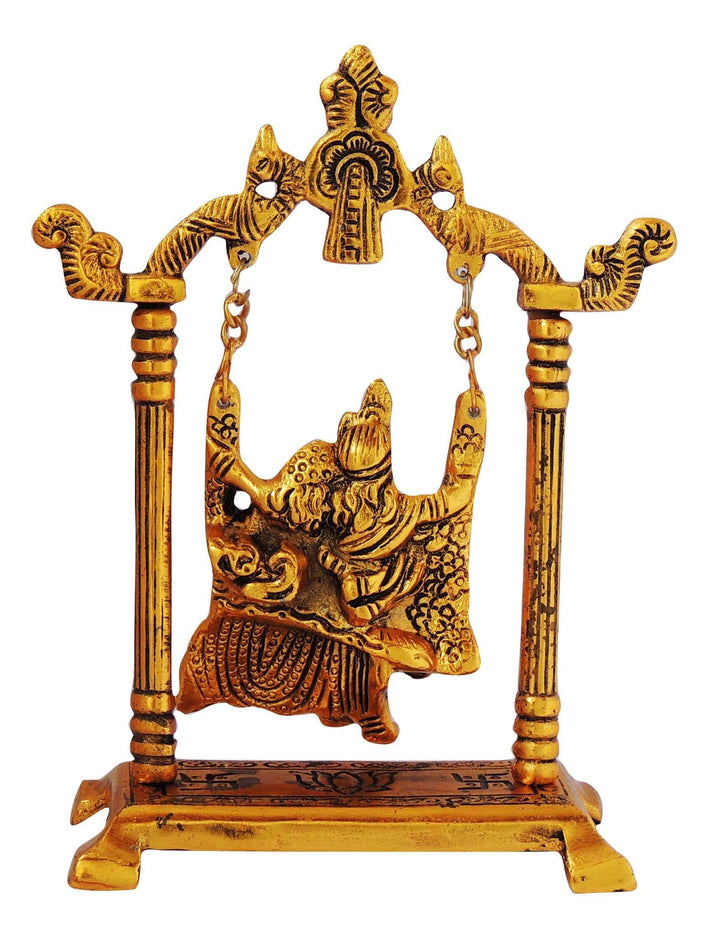 Showpiece Radha Krishna Aluminium Idol with Jhula | 5.6*2.5*7.5 inch