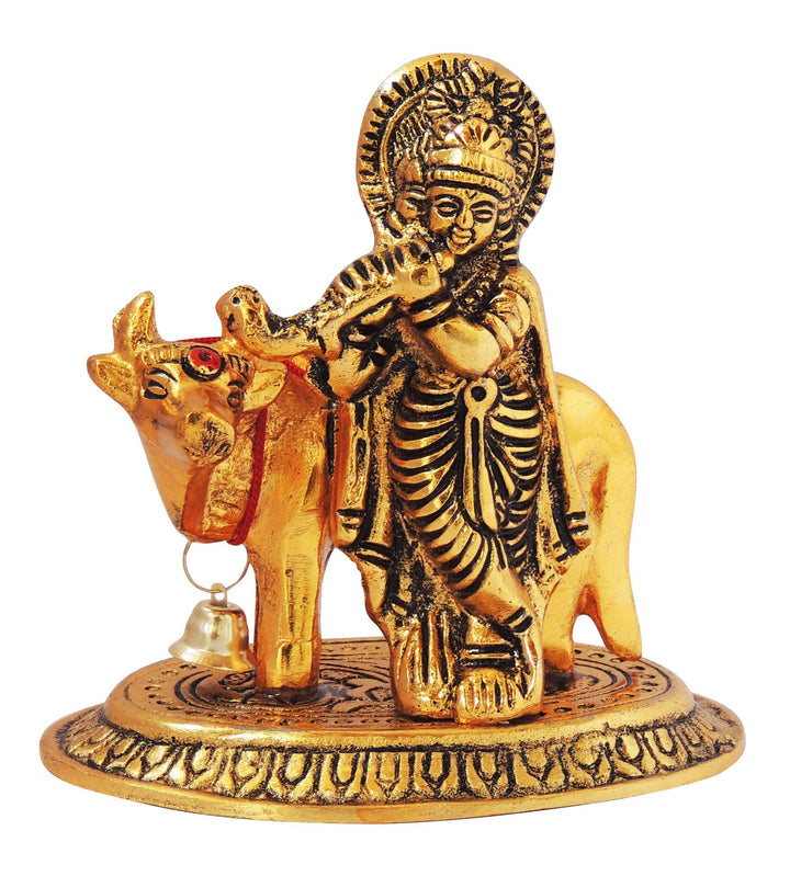 Aluminium Krishna Idol | Showpiece Cow Statue 4x2.5x4 Inch