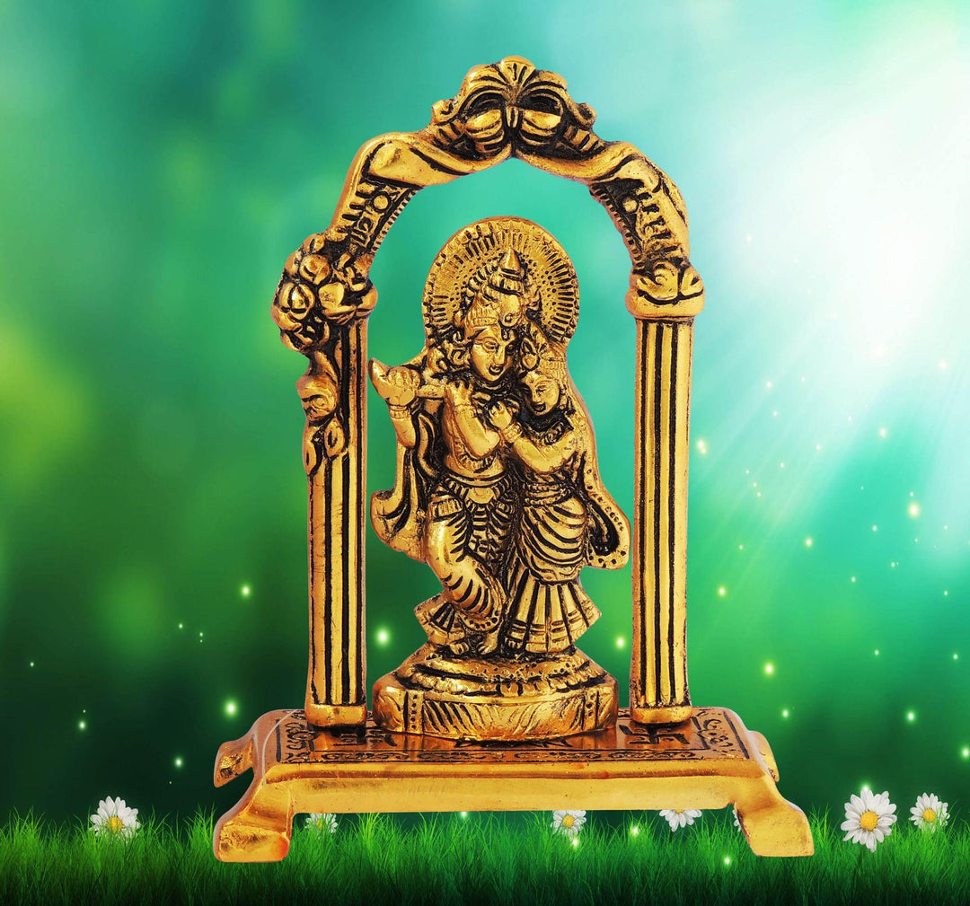 Aluminium Idol | Radha Krishna Showpiece Frame - 5.5x2.5x6.5 Inches