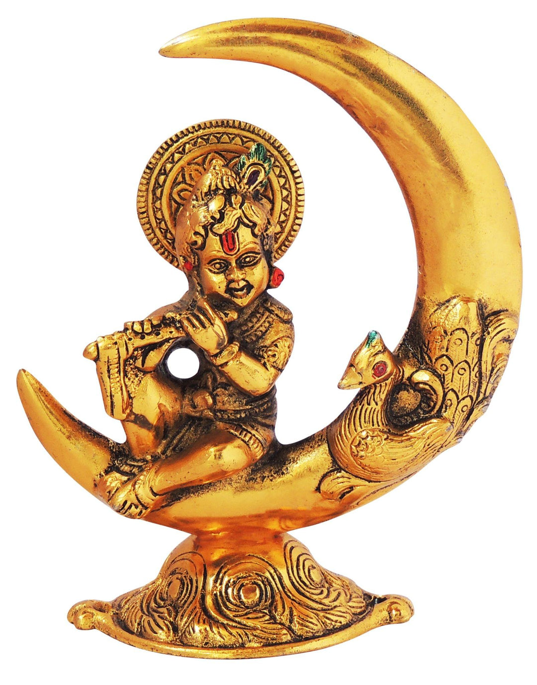 Showpiece Krishna On Moon Statue | Aluminium Idol Decorative Piece 5.5 inch