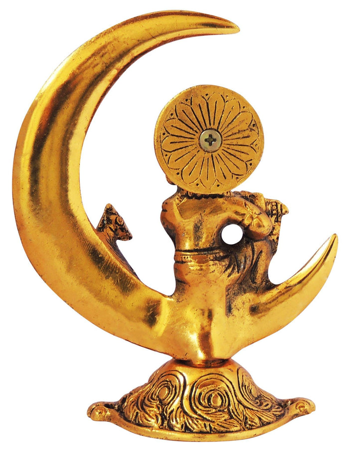 Showpiece Krishna On Moon Statue | Aluminium Idol Decorative Piece 5.5 inch