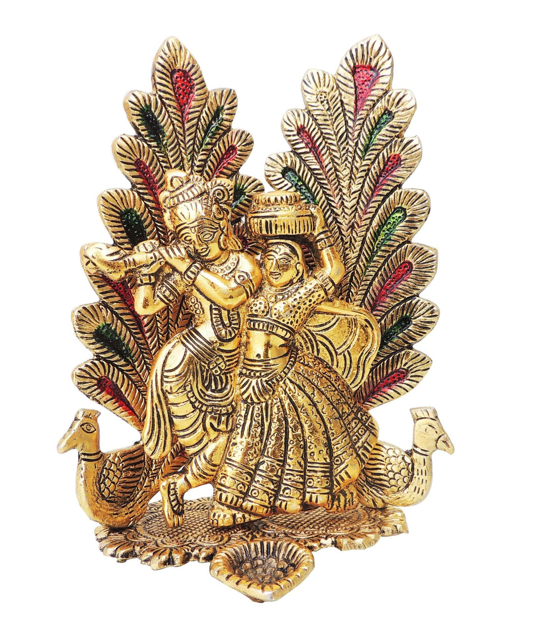 Showpiece Radha Krishna Aluminium Idol | Decorative Hindu Statue 5.4"x4.5"x8"