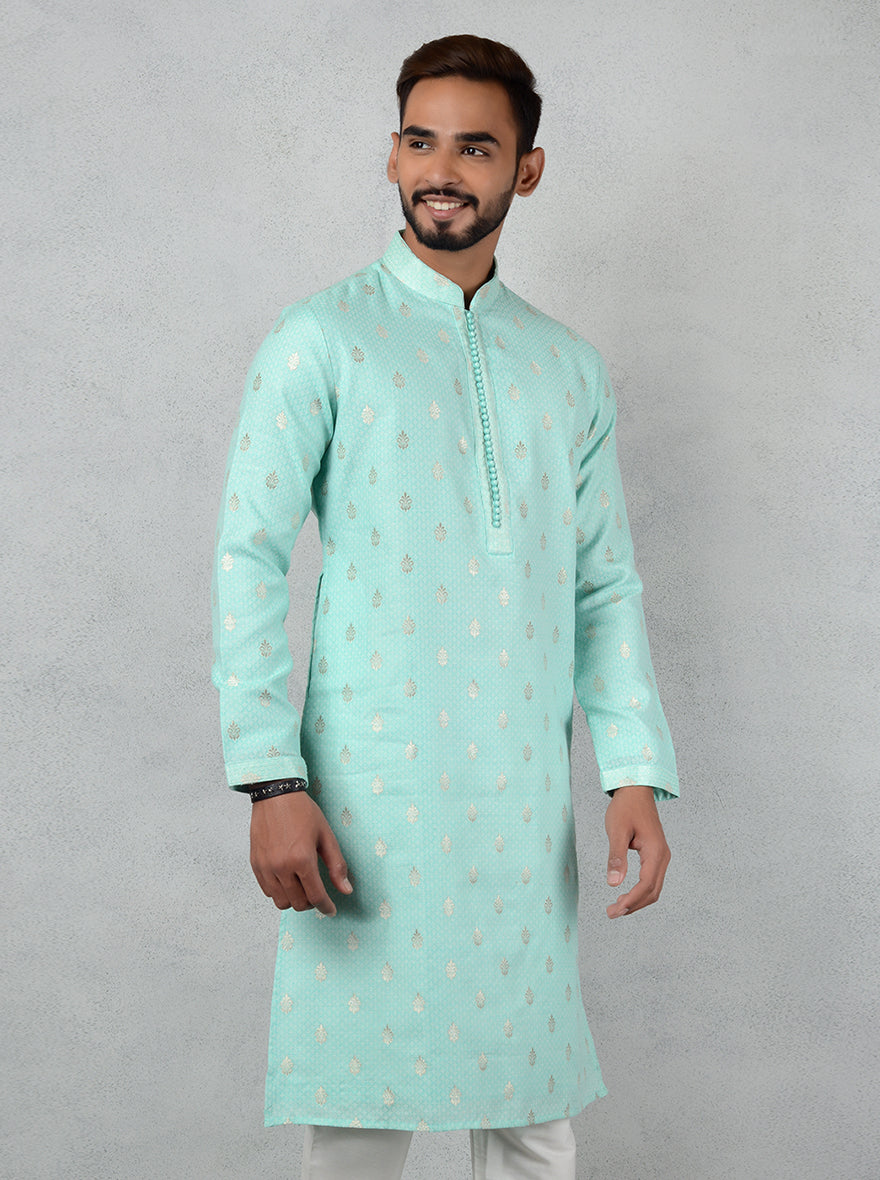 Elevate your celebrations in the USA with this elegant mint green kurta pajama, ideal for festive occasions.