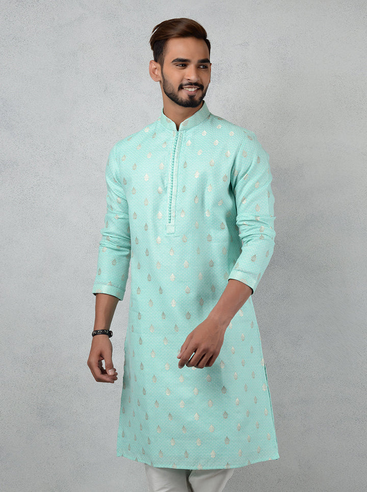 Luxurious mint green silk kurta set, ideal for pre-wedding functions and festive gatherings in the USA.