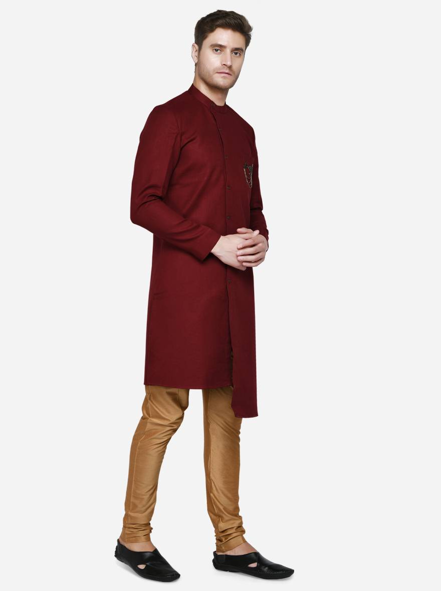 Comfortable dark maroon kurta pajama, perfect for any occasion.