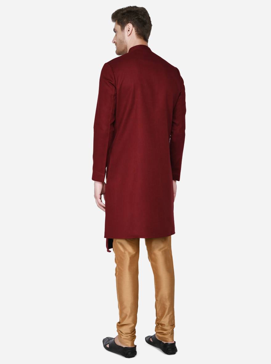 Elegant dark maroon kurta set, ideal for casual and festive events.