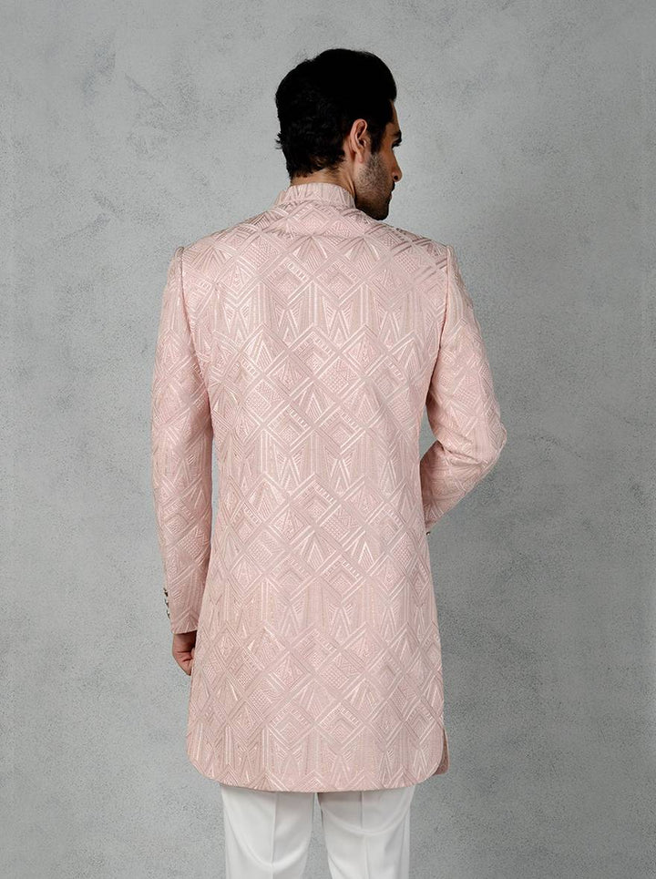 Premium pink Indo-Western dress for men, combining traditional design and contemporary fit.