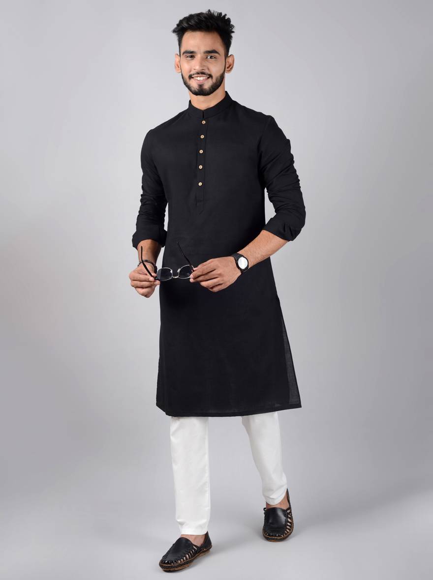 Elegant black kurta set, designed for modern men.