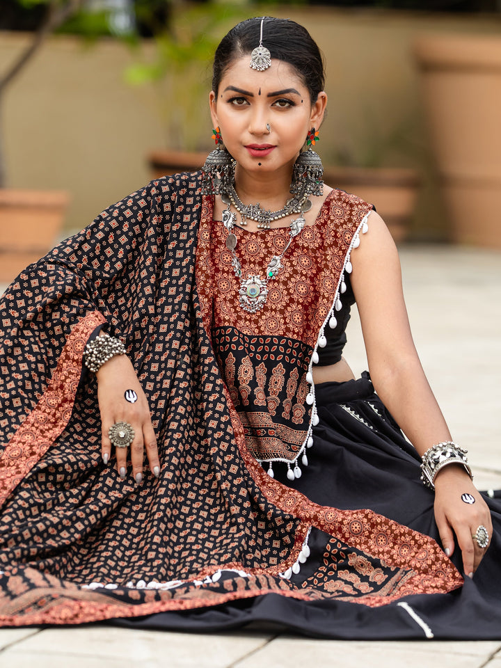 Beautiful Black Cotton Navratri Lehenga Choli With Dupatta