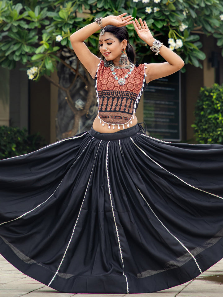 Beautiful Black Cotton Navratri Lehenga Choli With Dupatta