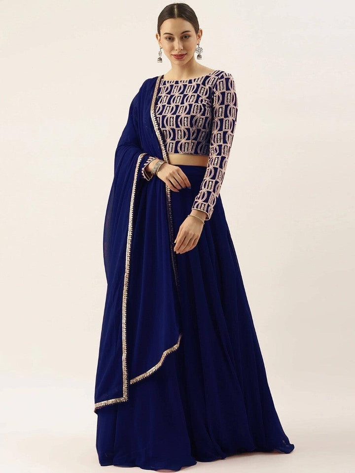 Exquisite Blue Georgette Lehenga Choli | Intricate Thread & Lace Work