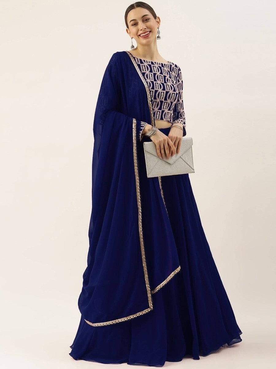 Exquisite Blue Georgette Lehenga Choli | Intricate Thread & Lace Work