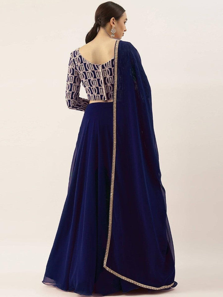 Exquisite Blue Georgette Lehenga Choli | Intricate Thread & Lace Work