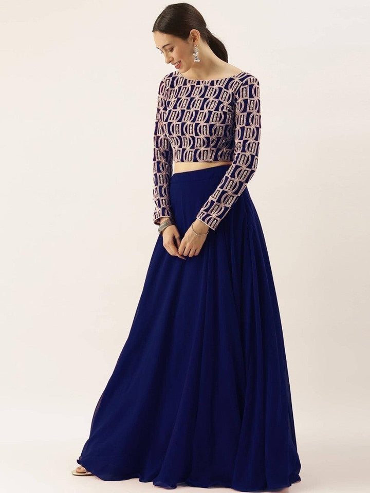 Exquisite Blue Georgette Lehenga Choli | Intricate Thread & Lace Work