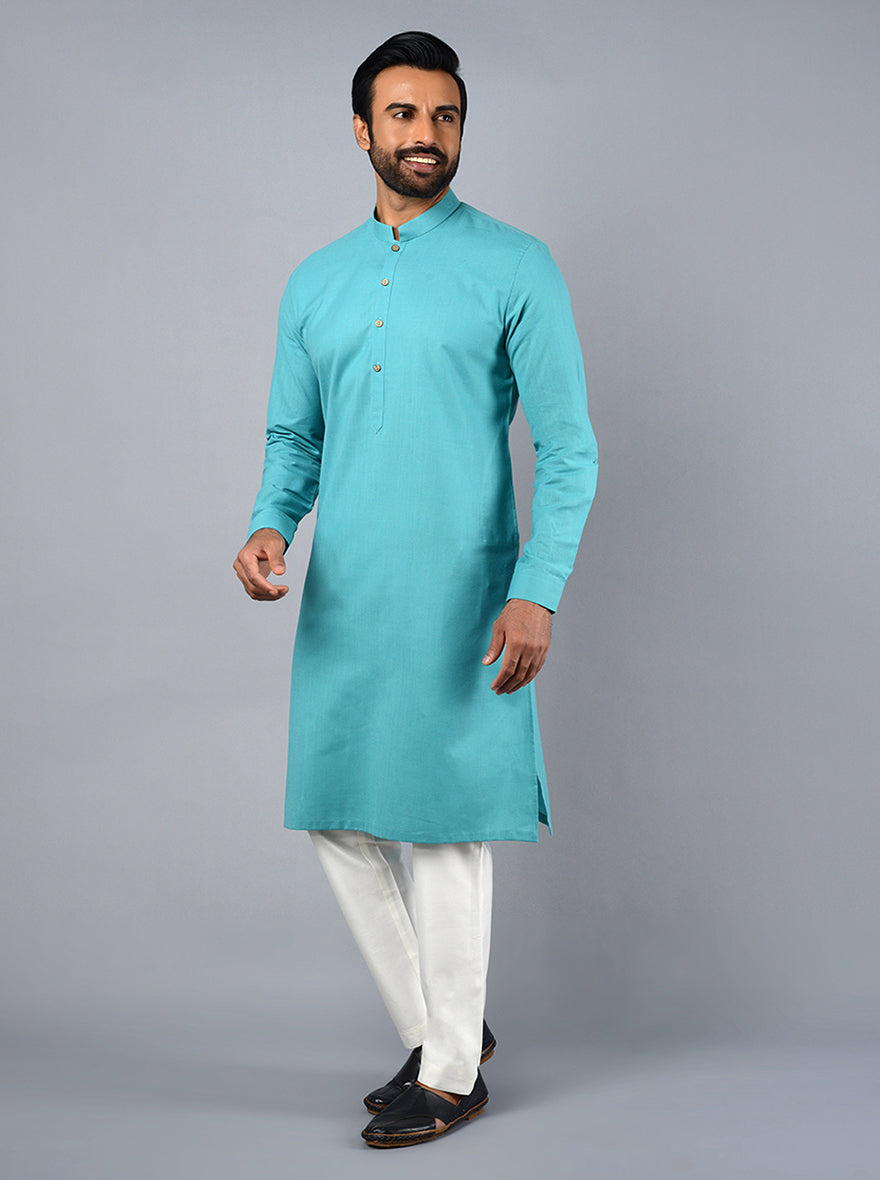 Step into elegance with our sea blue kurta set, designed for modern festivities.