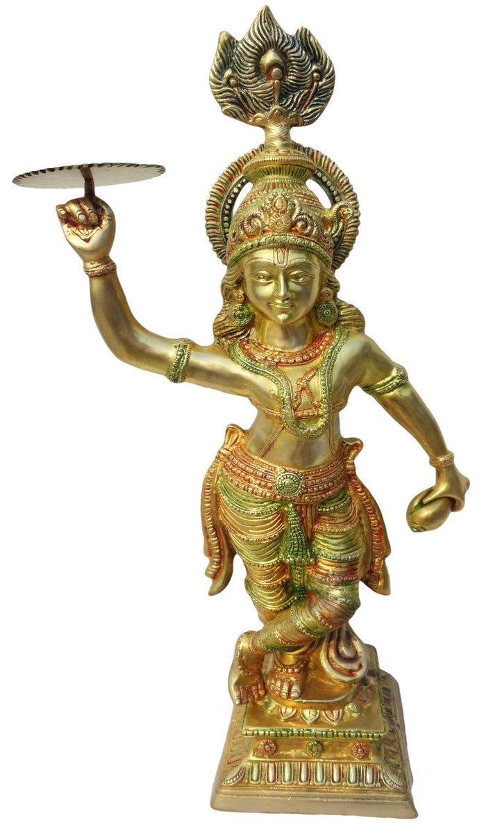 Brass Showpiece Krishna Ji Idol with Chakra | God Murtis Statue 29 Inch