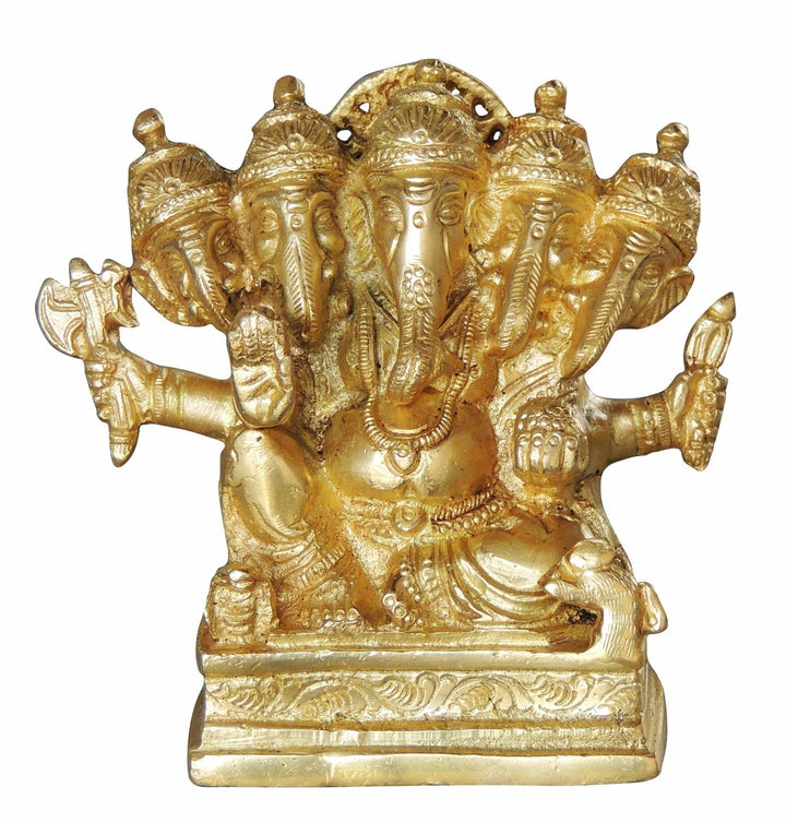 Brass Panchmukhi Ganesh Idol | 3x2x4.5 Inch God Murtis Showpiece