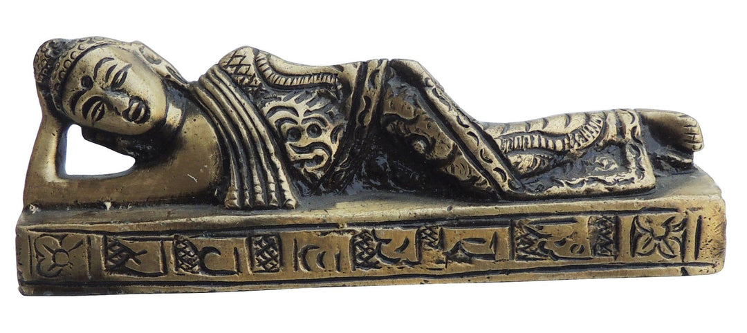 Brass Sleeping Buddha Statue | Decorative God Murtis Showpiece 4x0.5x1.5 Inch