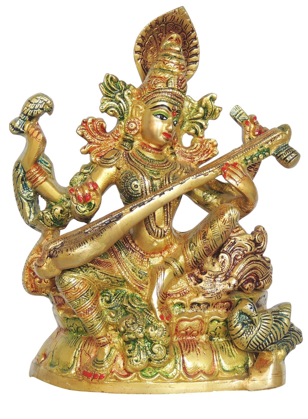 Brass Saraswati Idol | Decorative God Murtis Showpiece 8*4*10.5 Inch