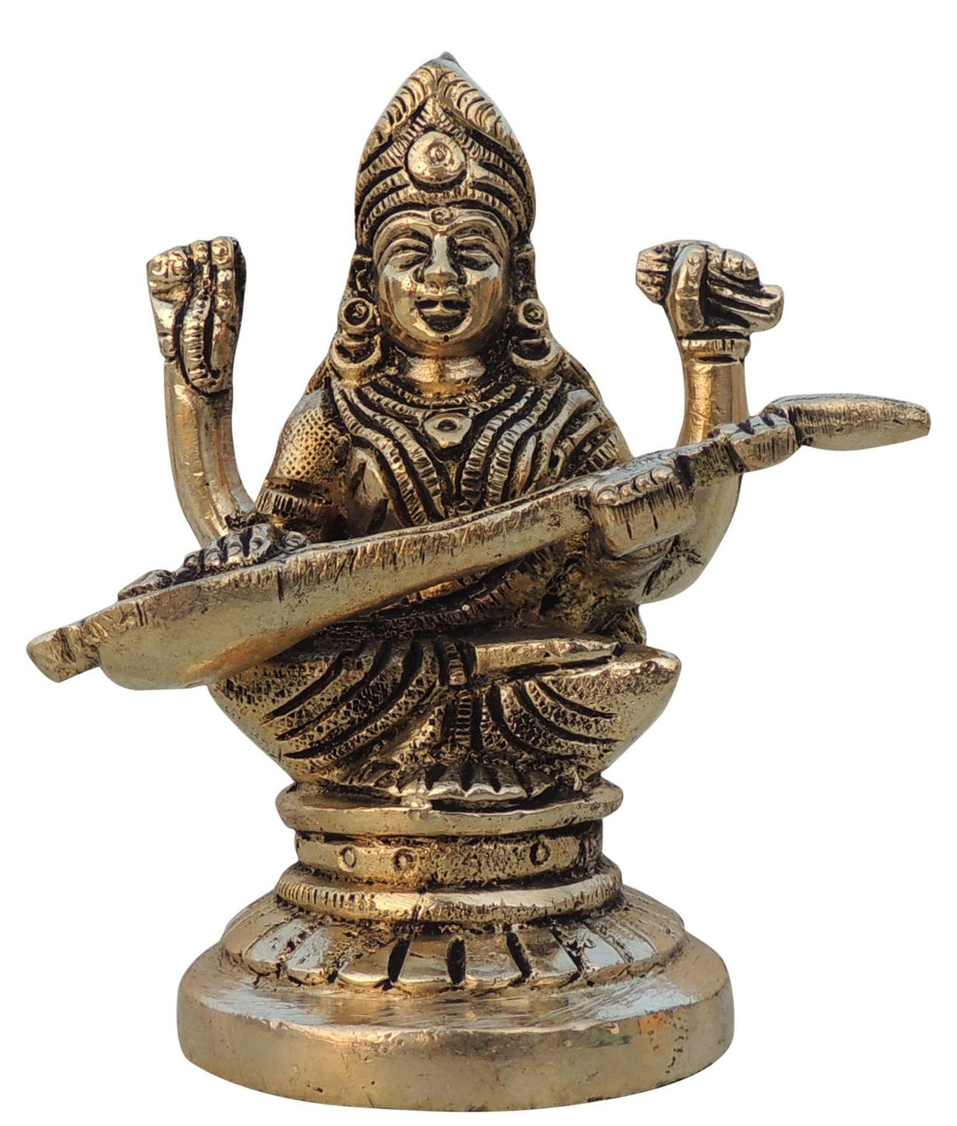 Brass Saraswati Ji God Idol Statue | Elegant Home Decor Showpiece 3.5x2.2x4.2"