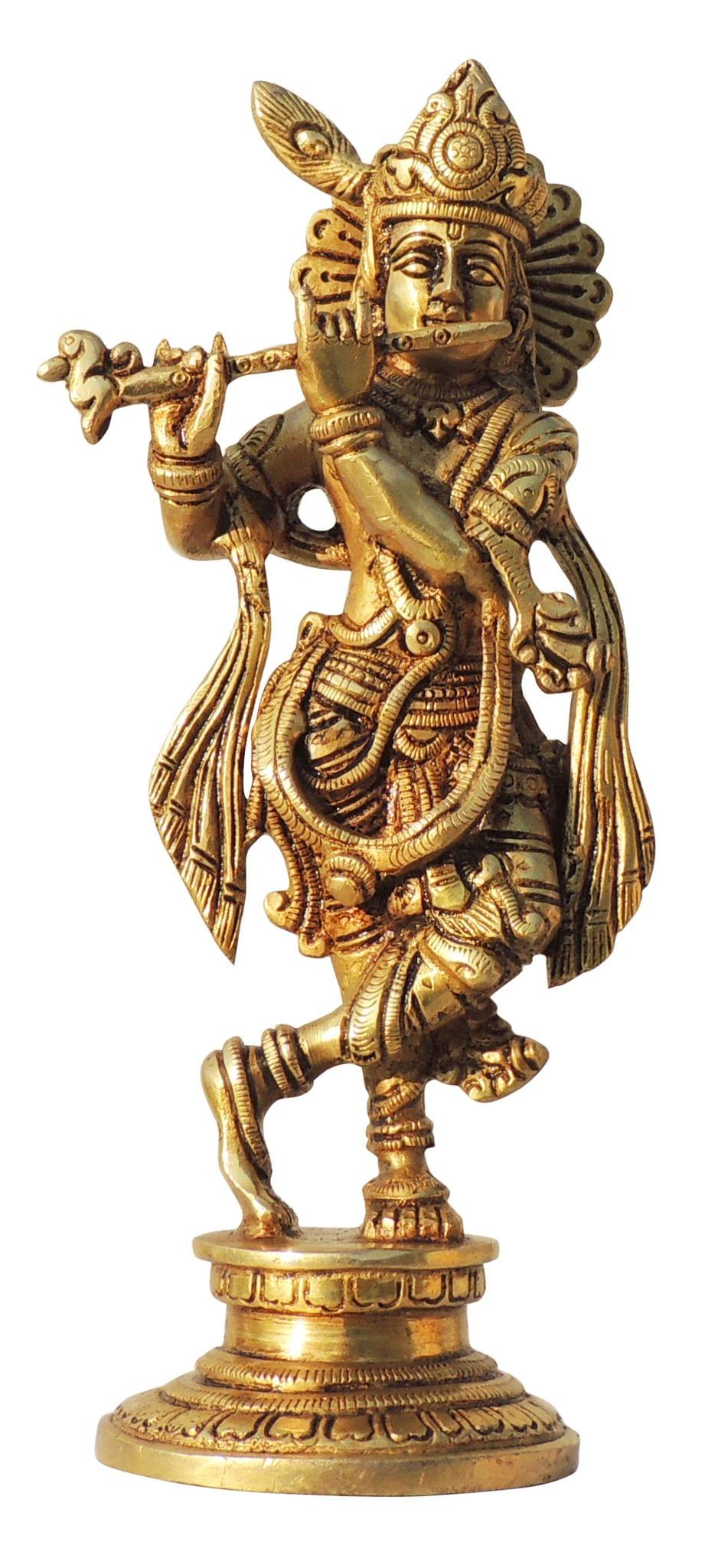 Brass God Murtis | Krishna Ji Idol Statue Showpiece - 3.5*3*9.5 Inch