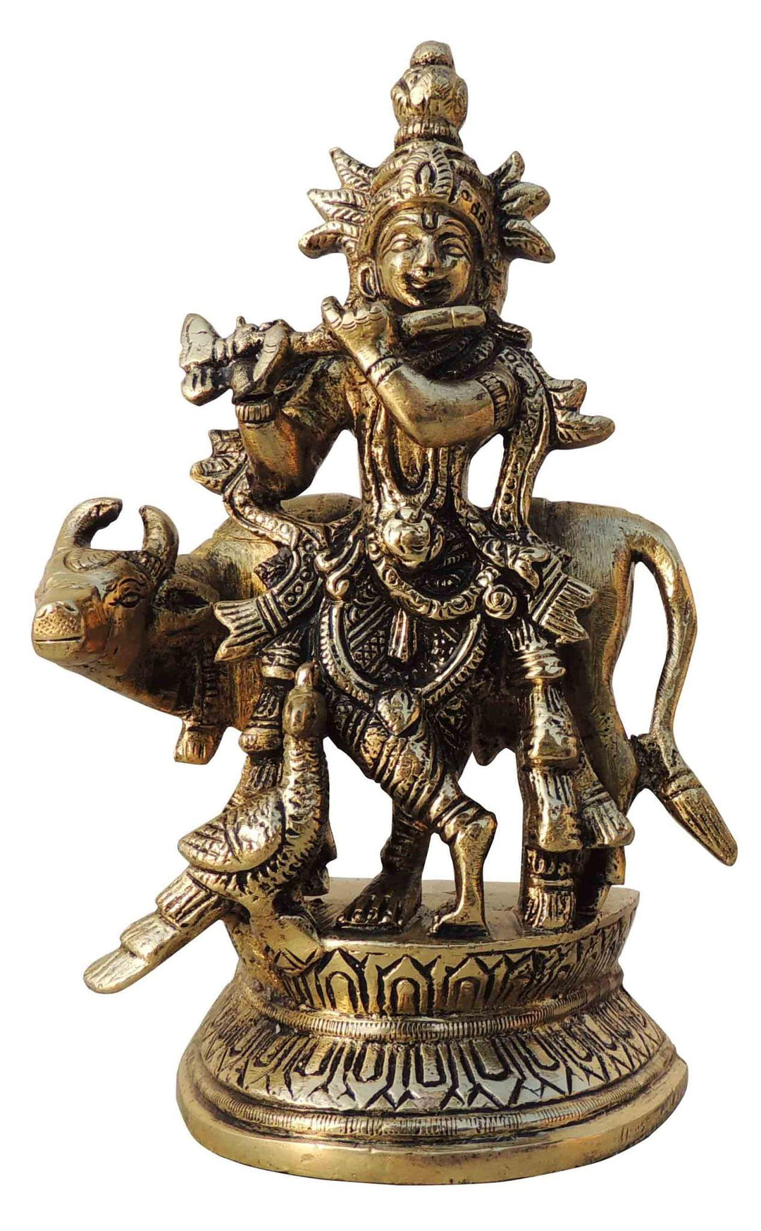 Brass Krishna with Cow Idol | Divine God Murtis Statue 3.2*2*5.5 Inch