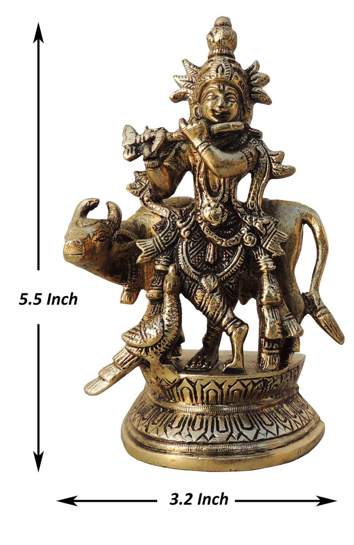 Brass Krishna with Cow Idol | Divine God Murtis Statue 3.2*2*5.5 Inch