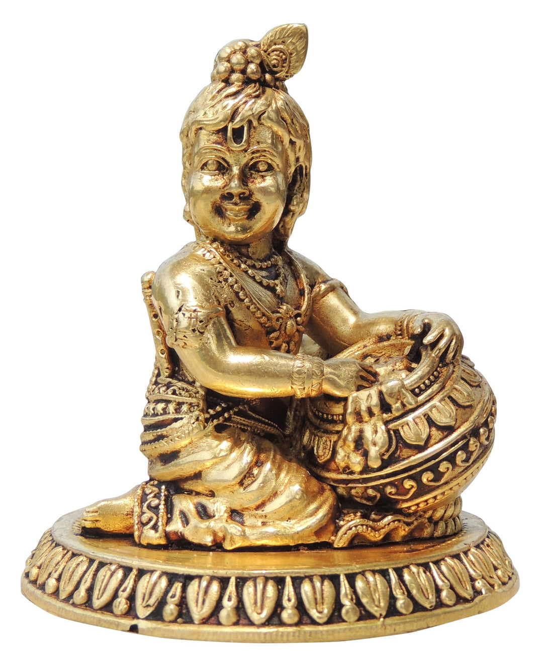 Pure Brass Makhan Krishna Statue | Handcrafted 2.2 Inch God Murtis