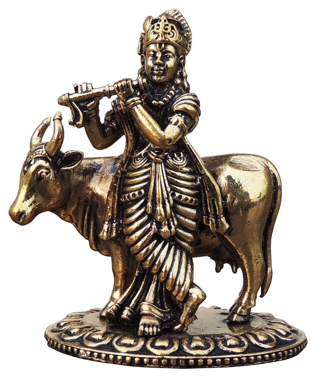 Brass Cow Krishna Statue | Decorative God Murtis for Home Décor