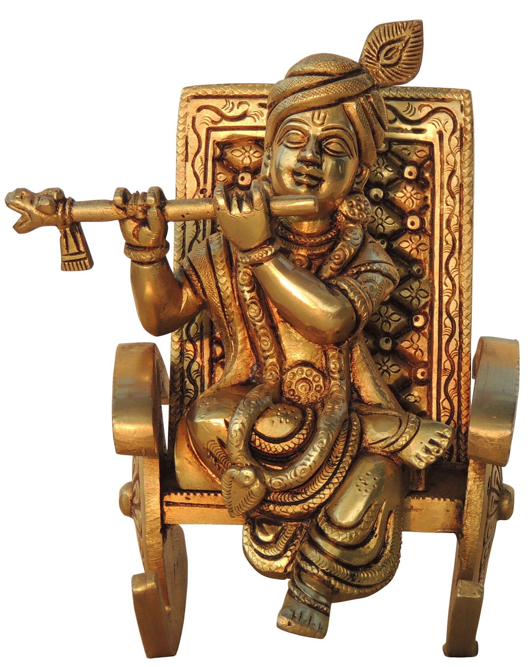 Brass Krishna Idol Statue with Chair | 5.5 Inch Decorative Showpiece