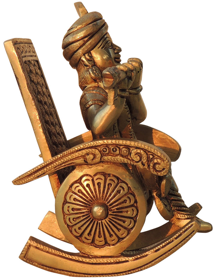 Brass Krishna Idol Statue with Chair | 5.5 Inch Decorative Showpiece