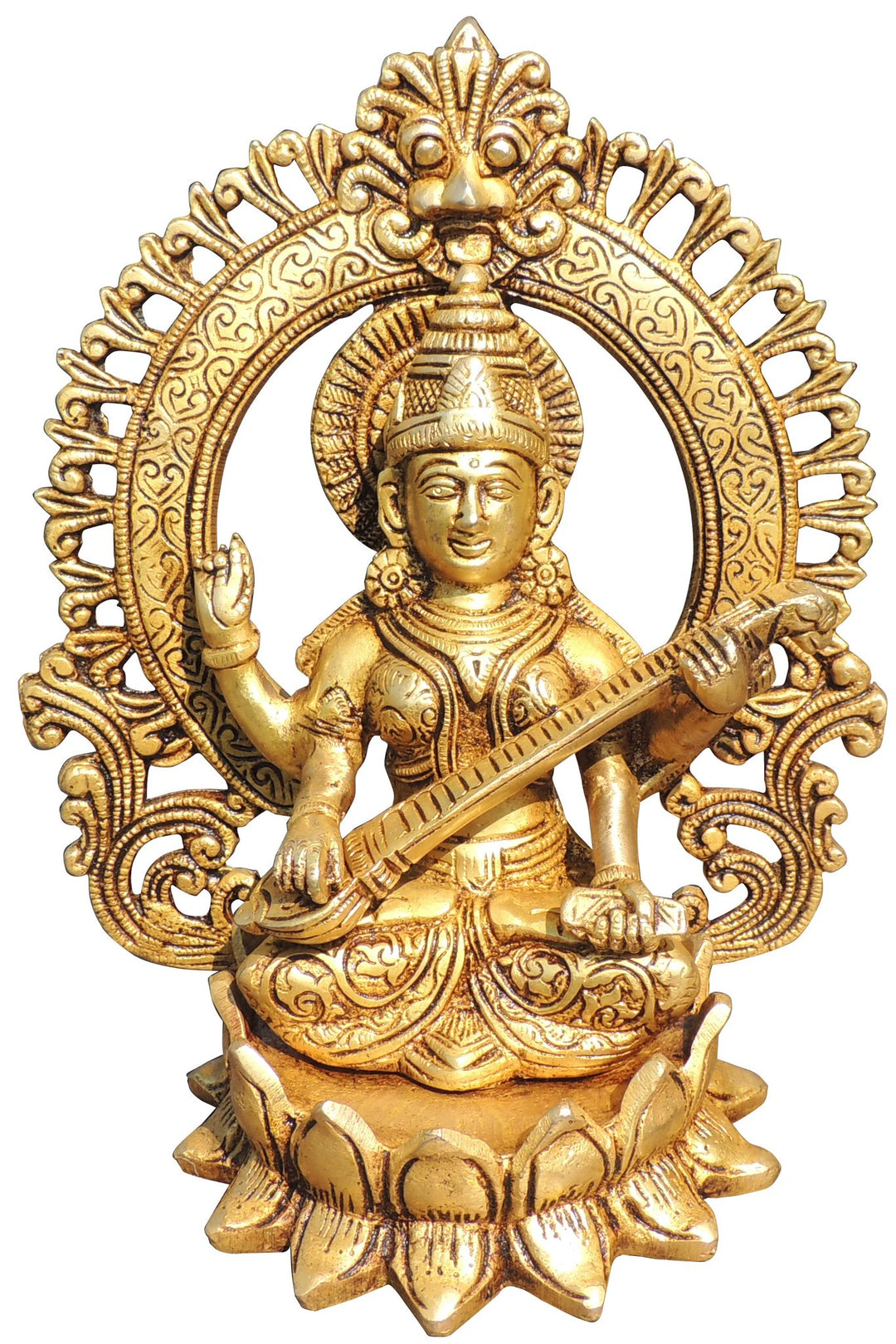 Brass Saraswati Ji Idol | Elegant Showpiece God Murtis Statue 8*5*9.2 Inch