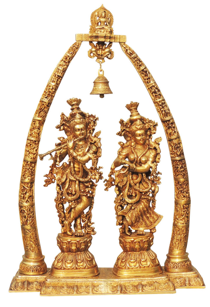 Brass Showpiece Darbar Radha Krishna God Idol | Decorative Religious Sculpture