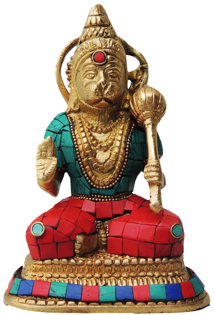 Brass Hanuman Ji Showpiece Statue with Turquoise Coral Finish | 3*5*6.5 Inch