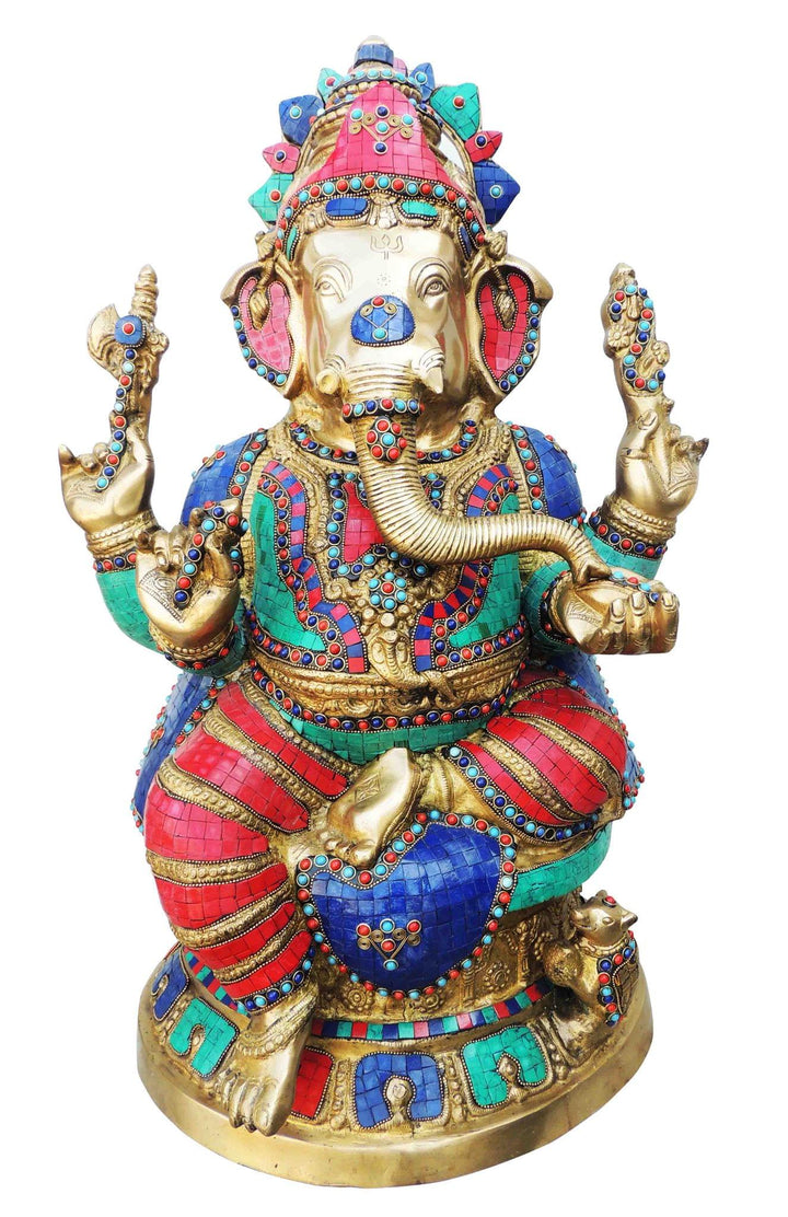 Brass Ganesh Idol | Large Decorative God Murtis Statue - 17.5*10.5*27.2 inch