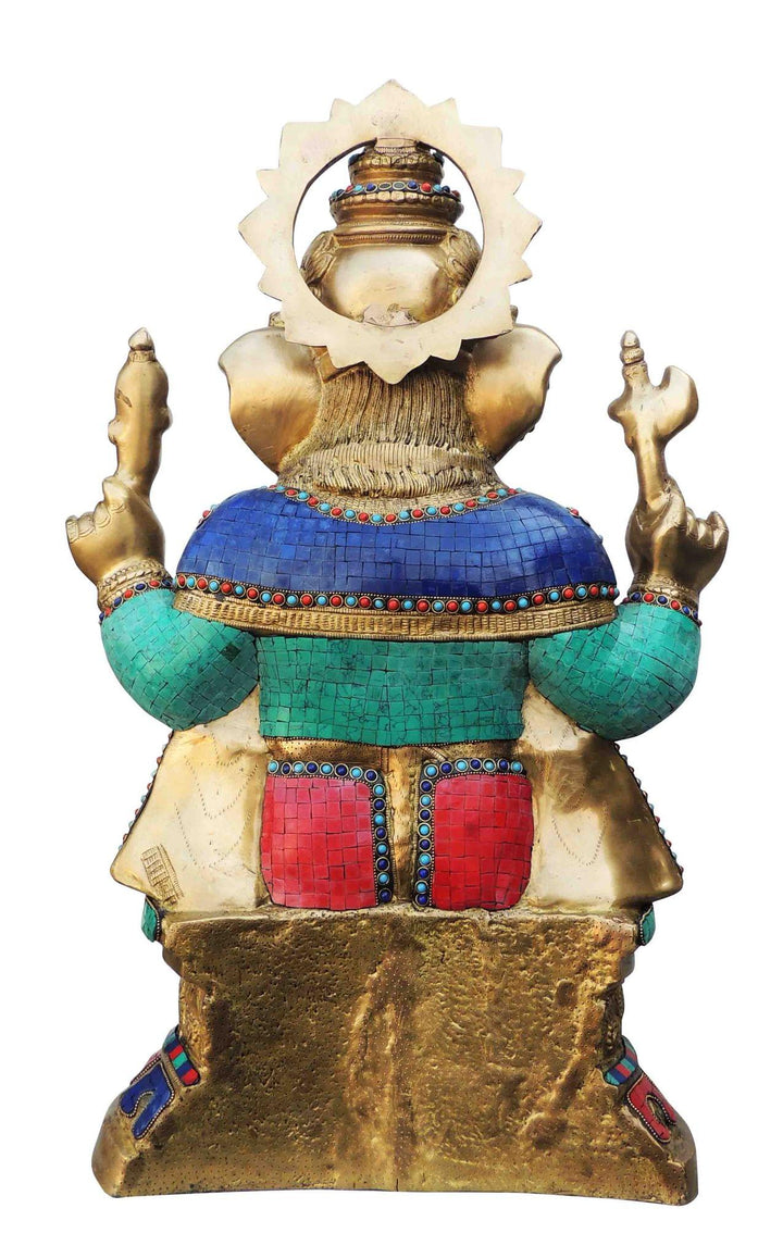 Brass Ganesh Idol | Large Decorative God Murtis Statue - 17.5*10.5*27.2 inch