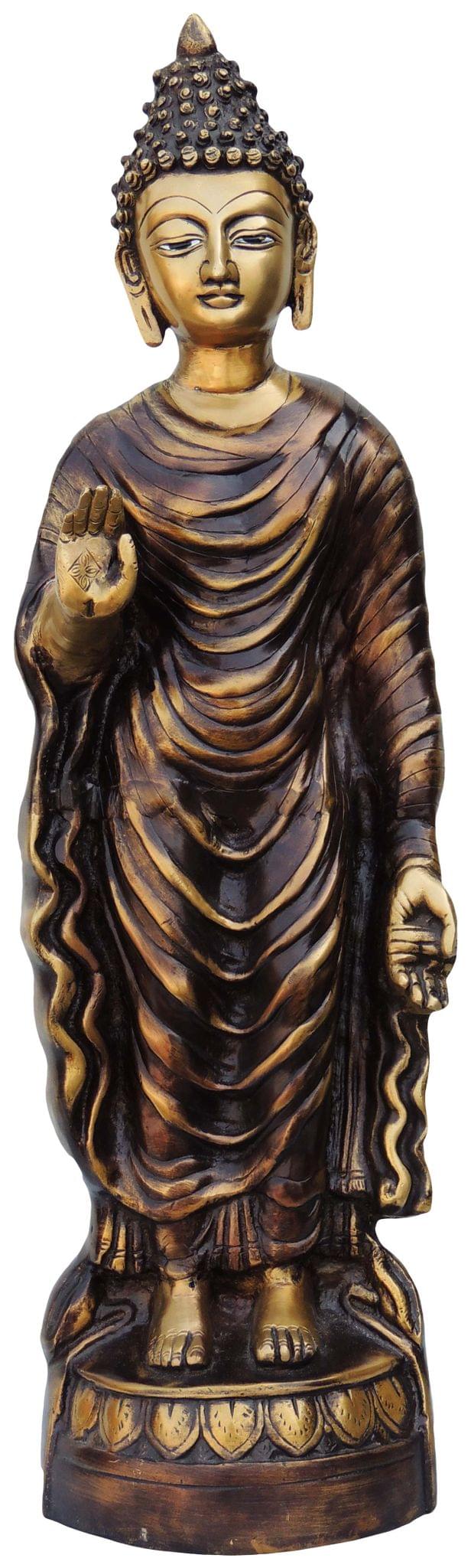 Brass Showpiece | Standing Buddha Statue - 7.5*6*25 Inch