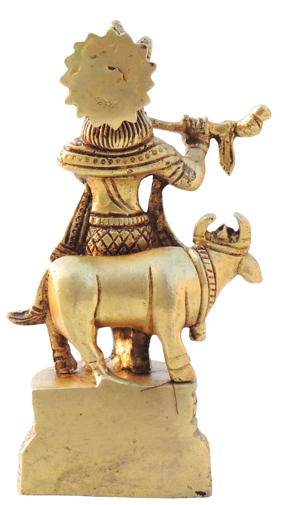 Brass Cow Krishna Idol | Small God Murtis Showpiece Statue 2.5x1.5x24.5 Inch