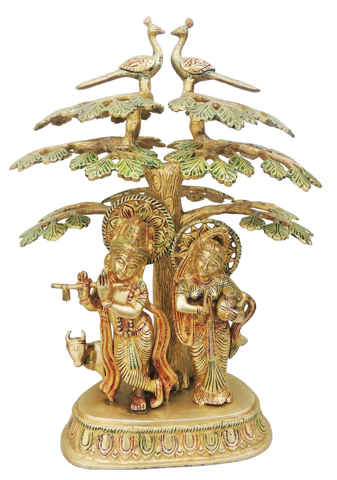 Brass Showpiece Tree Radha Krishna Cow God Idol Statue | Unique Decorative Art