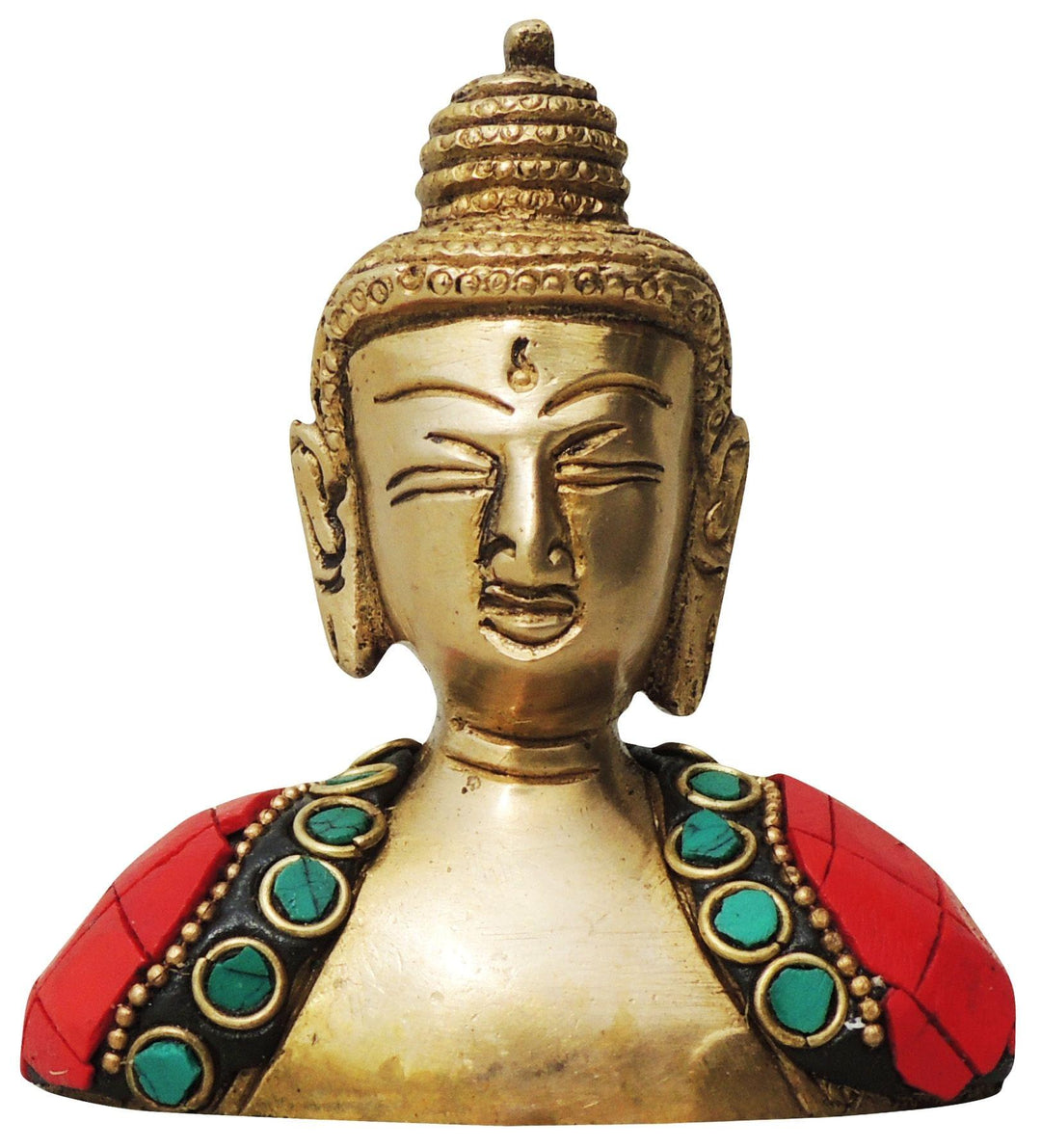 Brass Buddha Face Statue Showpiece | 3x1x3.5 Inch Decorative God Murtis