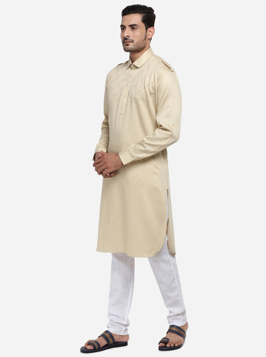 Stylish beige kurta pajama, ideal for enhancing your ethnic collection.