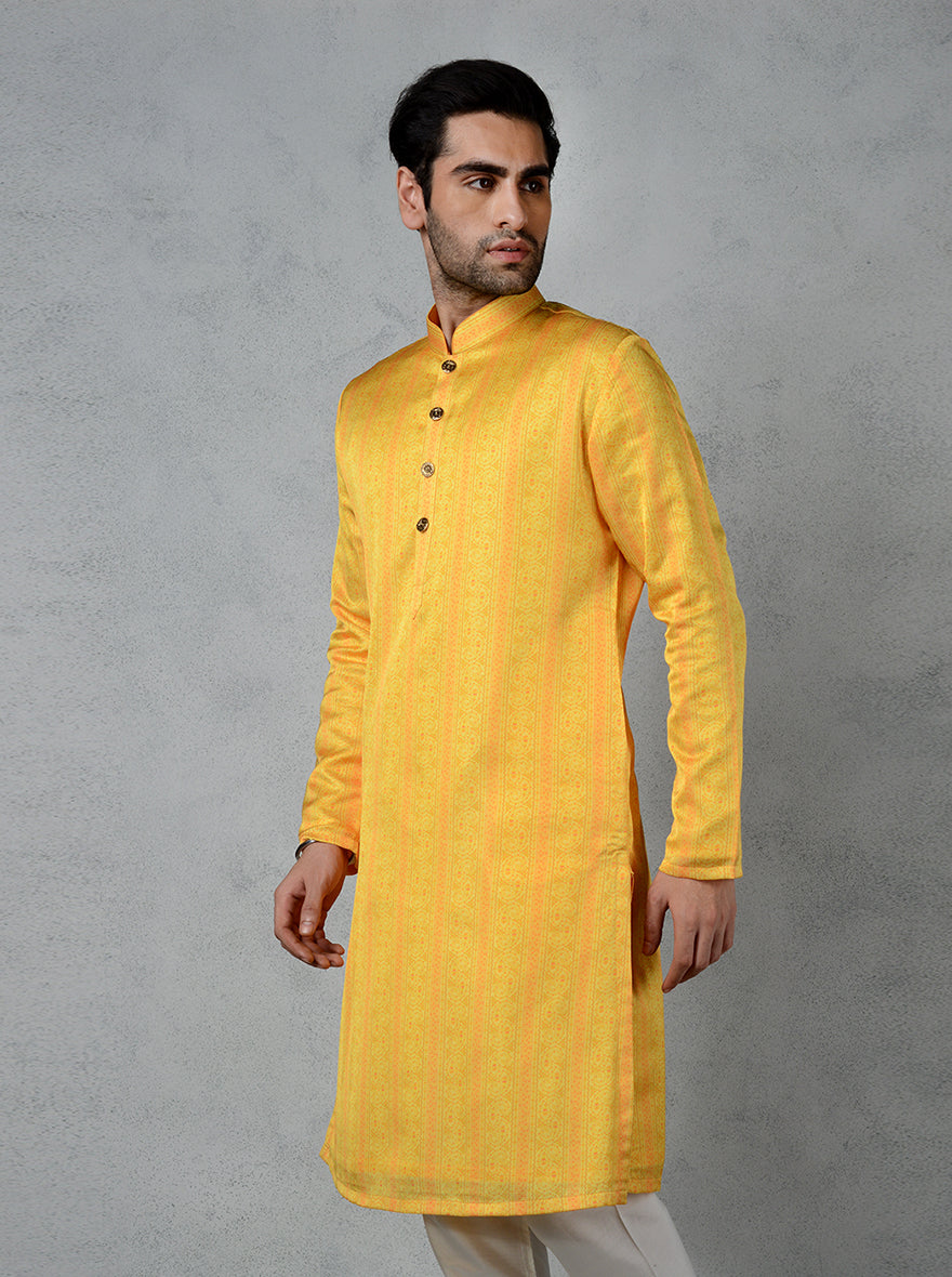 Festive-ready yellow gazi silk kurta, combining tradition and comfort in the USA.