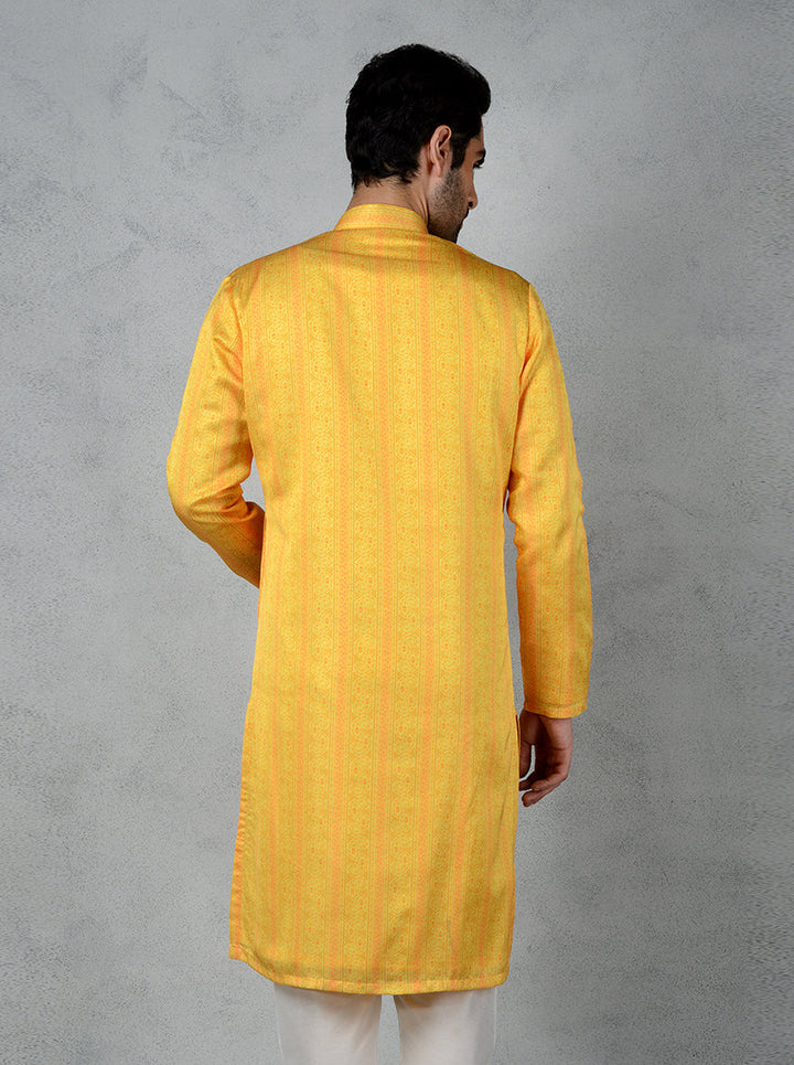 Men’s yellow gazi silk kurta, a USA favorite for comfortable cultural wear.