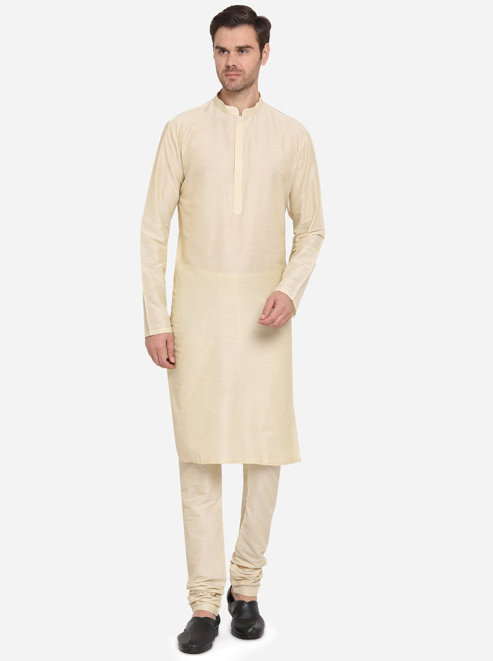 Trendy beige kurta pajama, perfect for festive occasions and comfort.