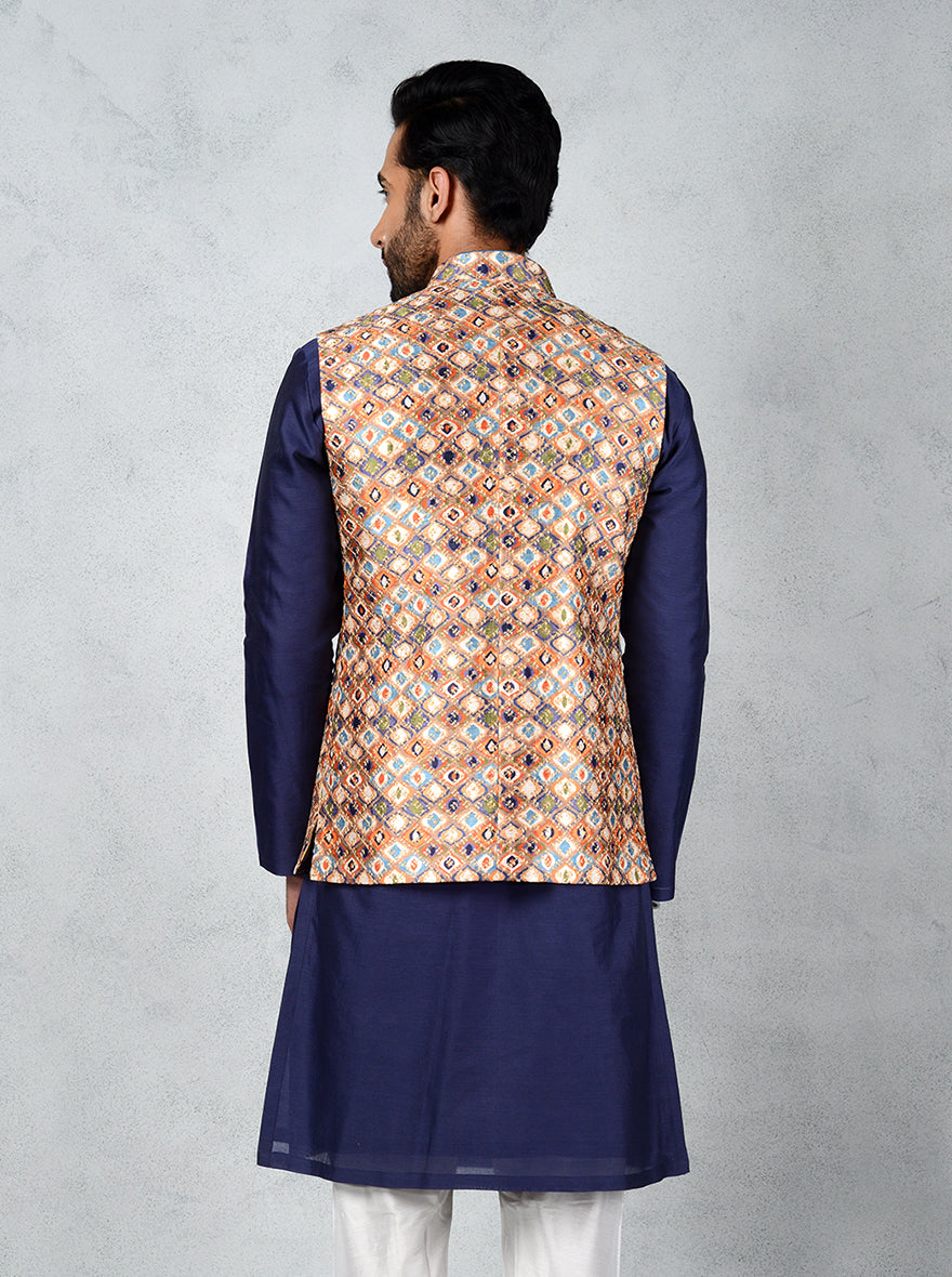 Blue & Orange Bandhgala Jacket | Stylish Nehru Jacket for Men